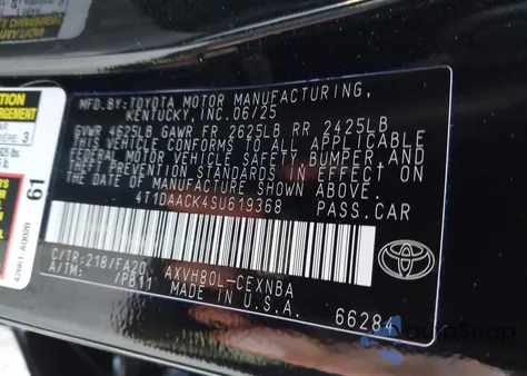 2025 Toyota Camry Le z USA, uszkodzony, nr VIN 4T1DAACK4SU619368